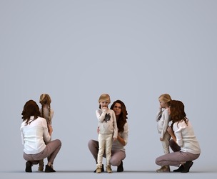 00091_LauraMaud001 Young Caucasian woman crouching with child in casual transitional seasonal