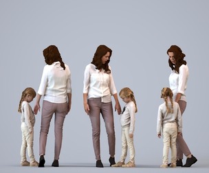 00091_LauraMaud002 Adult Caucasian woman walking with daughter in casual transitional seasonal
