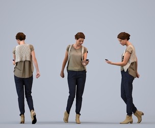 00092_Laura006 Adult Caucasian woman standing in public space with smartphone and bag