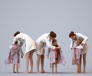 00097_AnoukMaud004 Adult Caucasian woman in summer robe bonding with daughter at home