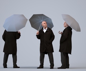 00101_Erik010 Senior Caucasian man waiting in public space with umbrella, winter business attire