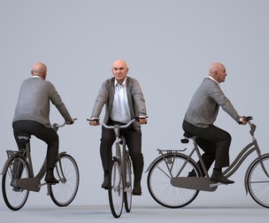 00101_Erik007 Senior Caucasian man cycling through public space in transitional business attire