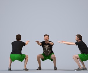 00107_Floris008 Adult Caucasian male crouching during exercise in summer sportswear