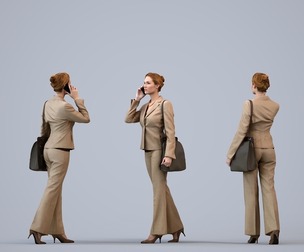 00109_Halle013 Adult Caucasian woman walking in office, calling with smartphone and laptop