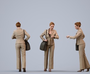 00109_Halle015 Adult Caucasian woman walking in office setting with bag, transitional clothing