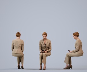 00109_Halle010 Adult Caucasian woman sitting in office with smartphone, autumn attire