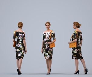 00111_Halle005 Adult Caucasian woman walking through office in summer casual with bag