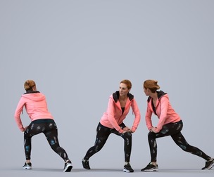 00115_Halle008 Adult Caucasian woman crouching during exercise in summer sportswear