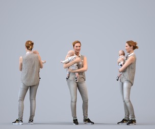 00117_Halle002 Adult Caucasian woman bonding with baby at home in transitional seasonal clothing