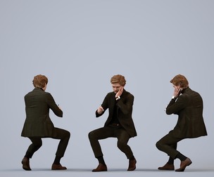 00120_Rian006 Adult Caucasian man crouching in office wearing autumn or spring business attire