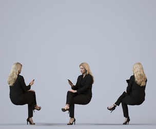 00122_Kiera005 Adult Caucasian woman reading smartphone in office wearing autumn or spring business
