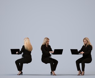 00122_Kiera006 Adult Caucasian woman working with laptop in office wearing transitional attire