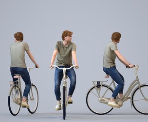 00124_Rian014 Adult Caucasian man commuting on bicycle in casual summer attire