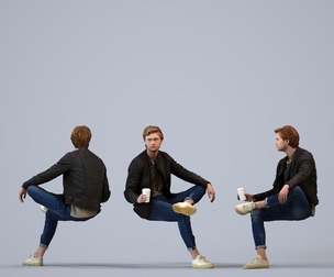 00124_Rian008 Adult Caucasian male relaxing in public space with coffee, transitional attire