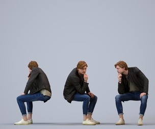 00124_Rian007 Adult Caucasian man sitting in public space wearing transitional seasonal clothing