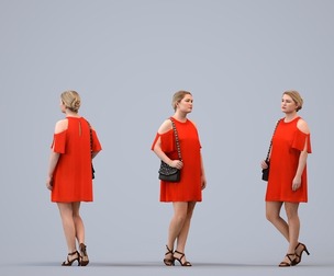 00125_Kiera004 Adult Caucasian woman waiting in public space with bag, formal attire
