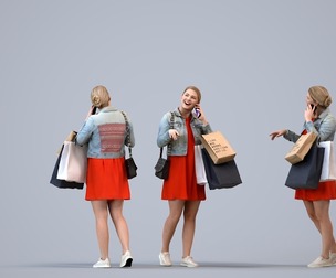 00125_Kiera007 Adult Caucasian woman shopping, calling on smartphone with bag, transitional clothing