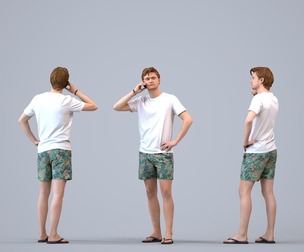 00126_Rian004 Adult Caucasian man calling on smartphone at home in summer casual wear