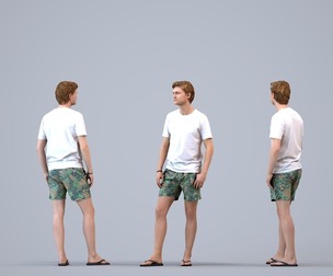 00126_Rian003 Adult Caucasian man relaxing in public space wearing casual summer attire