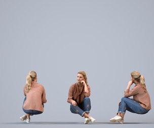 00128_Kiera010 Adult Caucasian woman relaxing in public space wearing transitional seasonal clothing