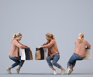 00128_Kiera012 Adult Caucasian woman crouching while shopping in retail space with bag