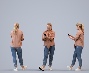 00128_Kiera008 Adult Caucasian woman standing with smartphone in transitional seasonal clothing