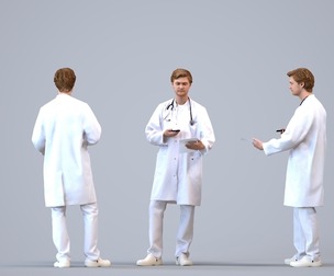 00129_Rian006 Adult Caucasian male reading smartphone in medical attire for healthcare visualization