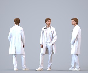 00129_Rian004 Adult Caucasian male waiting in medical facility wearing professional healthcare
