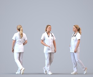 00130_Kiera005 Adult Caucasian woman walking in medical scrubs for healthcare facility