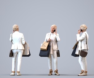 00132_Nora006 Senior Caucasian woman shopping with smartphone and bag in transitional attire