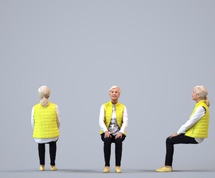 00135_Nora012 Senior Caucasian woman sitting and waiting in public transitional attire