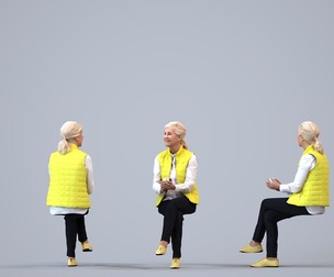 00135_Nora007 Senior Caucasian woman relaxing in public space with coffee, transitional attire