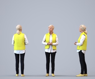 00135_Nora004 Senior Caucasian woman waiting in public wearing transitional seasonal clothing
