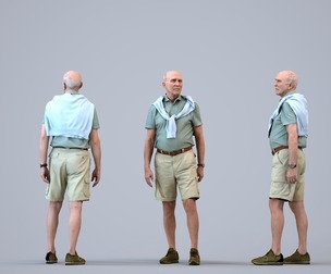 00137_Pascal004 Senior Caucasian man waiting in public space wearing casual summer clothing