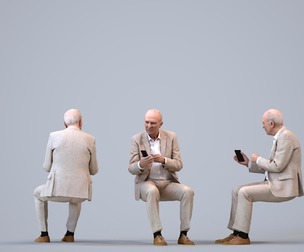 00140_Pascal009 Senior Caucasian man sitting in office with smartphone wearing transitional attire