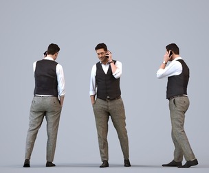 00143_Connor007 Adult Caucasian man walking while calling in office wearing transitional attire