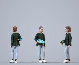 00150_Isebella003 Young Caucasian girl standing outdoors with skateboard in autumn attire