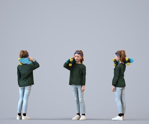 00150_Isebella004 Young Caucasian girl standing in public space with skateboard, transitional attire