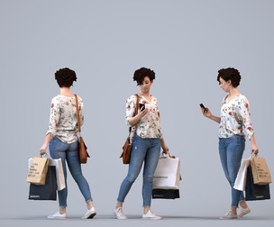 00151_Lynn005 Adult Black woman walking retail space with smartphone and bag