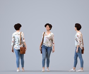 00151_Lynn003 Adult Caucasian woman walking through public space carrying bag, autumn attire