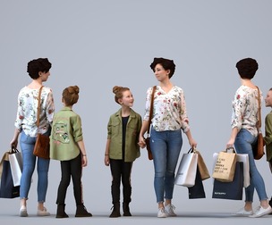 00151_Lynn006 Adult Caucasian woman walking with daughter, carrying shopping bag in casual attire