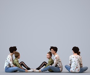 00151_Lynn008 Adult Caucasian woman sitting casually with child in transitional seasonal clothing