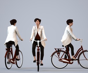 00160_Lynn012 Adult Caucasian woman cycling in public wearing professional autumn attire