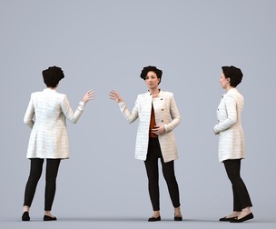 00160_Lynn006 Adult Caucasian woman presenting in office wearing autumn or spring business attire