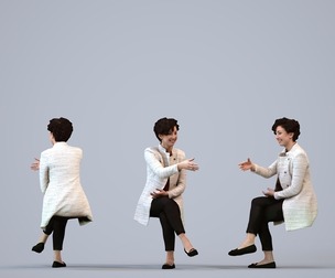 00160_Lynn009 Adult Caucasian woman talking while seated in office wearing transitional attire