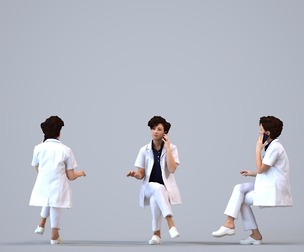 00163_Lynn007 Adult Caucasian woman calling with smartphone in medical transitional attire