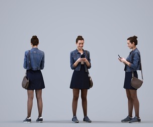 00165_Dana019 Adult Caucasian woman standing in public space with smartphone and bag