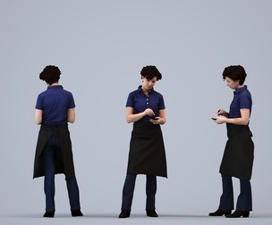 00165_Lynn004 Adult Caucasian woman standing in hospitality uniform for restaurant visualization