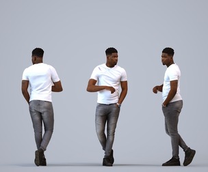 00167_Raymond005 Adult Black man walking through public space in casual summer attire