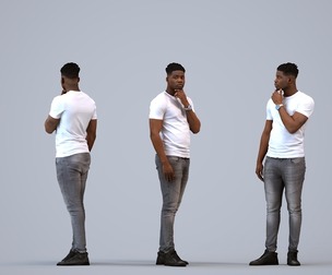 00167_Raymond006 Adult Black man talking in public space wearing casual summer clothing